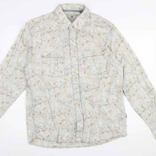Fat Face Men's Beige Floral Button-Up Shirt - Size L Regular Fit