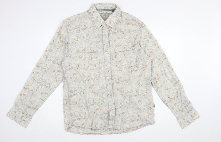 Fat Face Men's Beige Floral Button-Up Shirt - Size L Regular Fit