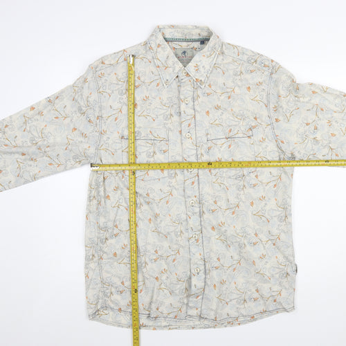 Fat Face Men's Beige Floral Button-Up Shirt - Size L Regular Fit