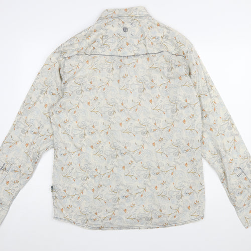 Fat Face Men's Beige Floral Button-Up Shirt - Size L Regular Fit