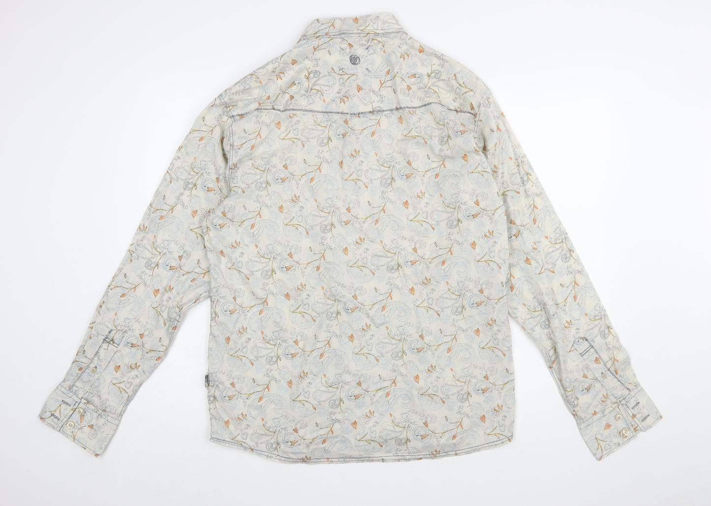 Fat Face Men's Beige Floral Button-Up Shirt - Size L Regular Fit