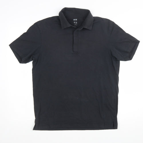 Uniqlo Men Black M AIRism Short Sleeve Polo Shirt