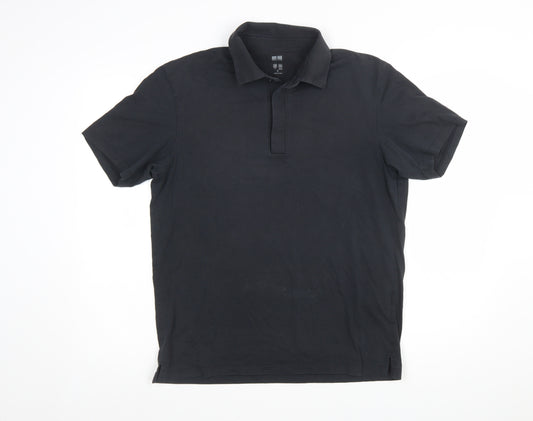 Uniqlo Men Black M AIRism Short Sleeve Polo Shirt