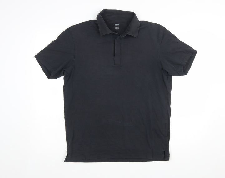 Uniqlo Men Black M AIRism Short Sleeve Polo Shirt