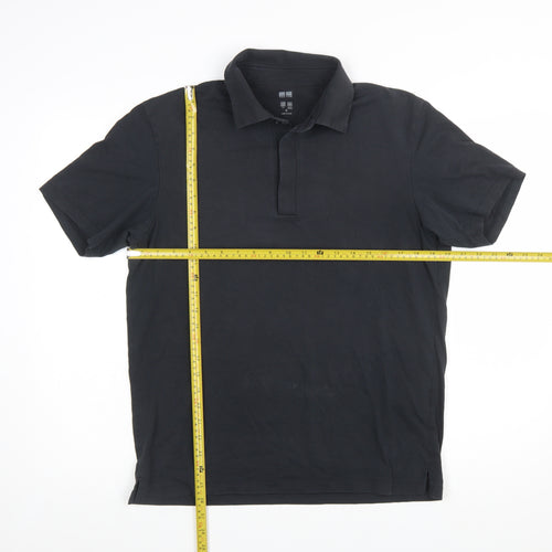 Uniqlo Men Black M AIRism Short Sleeve Polo Shirt