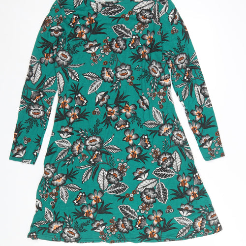 Boohoo Women’s Green Floral A-Line Long Sleeve Dress Size 10