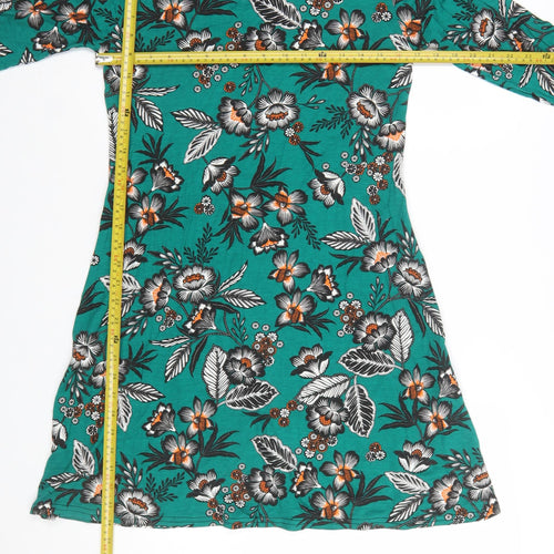 Boohoo Women’s Green Floral A-Line Long Sleeve Dress Size 10