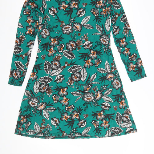 Boohoo Women’s Green Floral A-Line Long Sleeve Dress Size 10