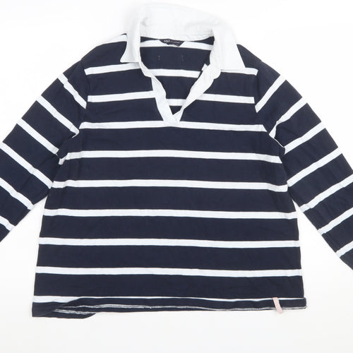 Marks and Spencer Women’s Blue Striped Cotton Long Sleeve Rugby Shirt Size 18