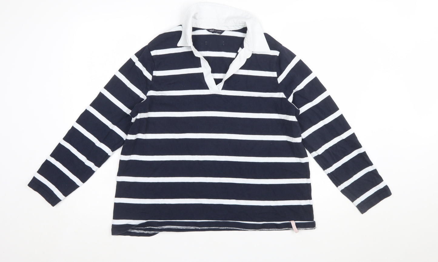 Marks and Spencer Women’s Blue Striped Cotton Long Sleeve Rugby Shirt Size 18