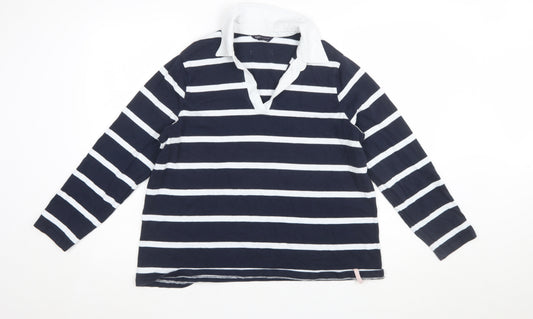 Marks and Spencer Women’s Blue Striped Cotton Long Sleeve Rugby Shirt Size 18