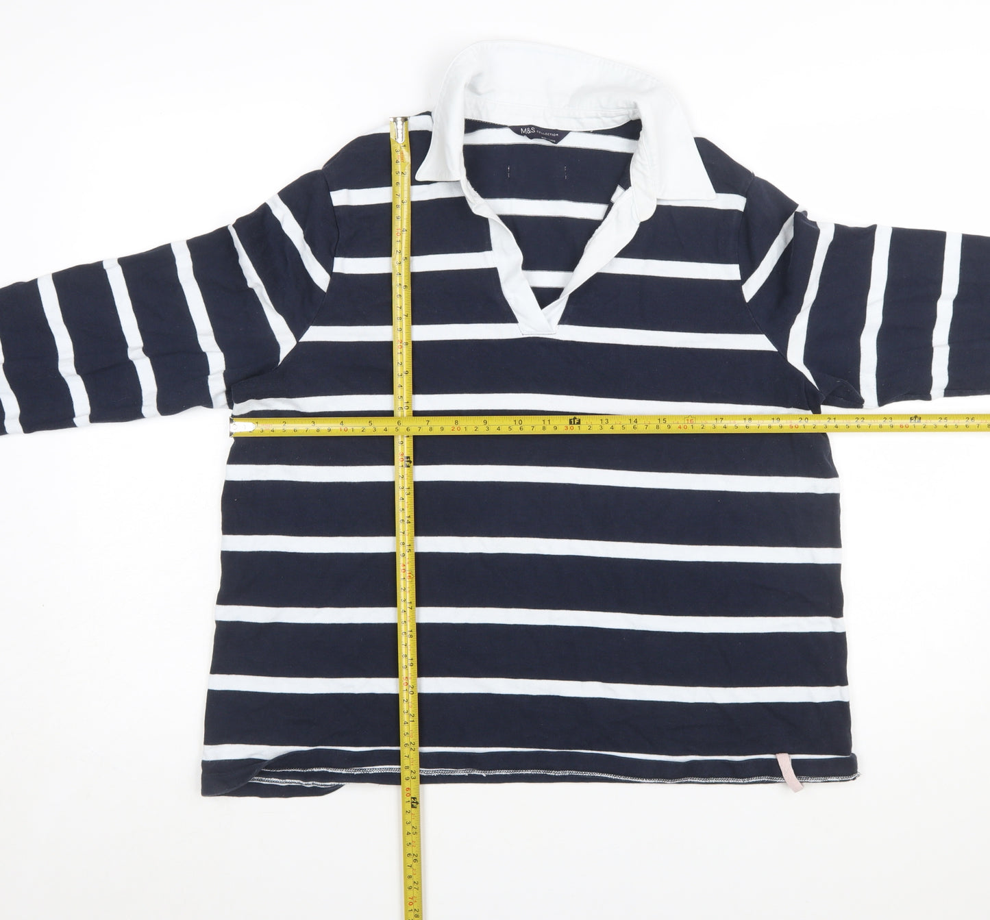 Marks and Spencer Women’s Blue Striped Cotton Long Sleeve Rugby Shirt Size 18