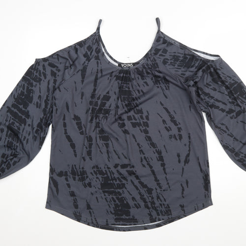 Yoins Women's Grey Cold Shoulder Long Sleeve Blouse Size L