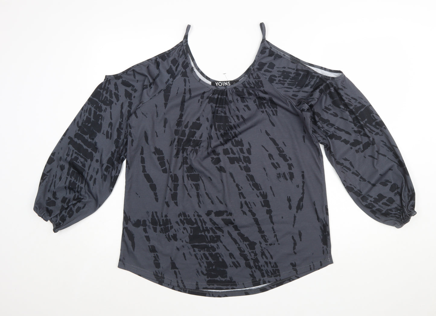 Yoins Women's Grey Cold Shoulder Long Sleeve Blouse Size L