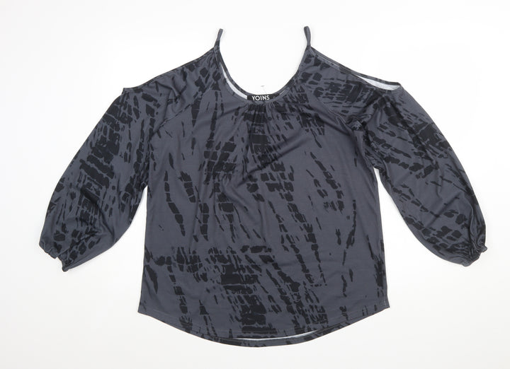 Yoins Women's Grey Cold Shoulder Long Sleeve Blouse Size L