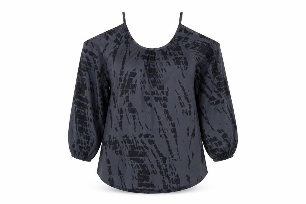 Front view of Yoins Women's Grey Cold Shoulder Long Sleeve Blouse, size L