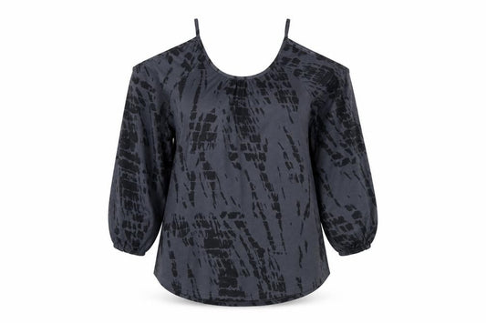 Front view of Yoins Women's Grey Cold Shoulder Long Sleeve Blouse, size L