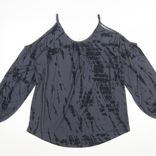 Yoins Women's Grey Cold Shoulder Long Sleeve Blouse Size L