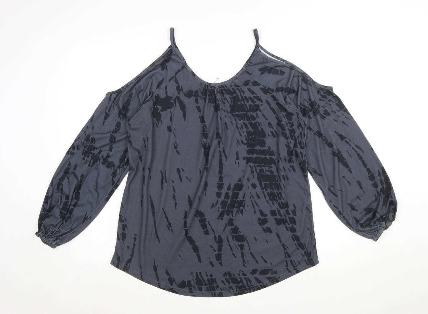 Yoins Women's Grey Cold Shoulder Long Sleeve Blouse Size L
