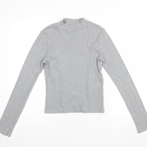 Topshop Women’s Grey Mock Neck Long Sleeve Stretch Cotton Top - Size M