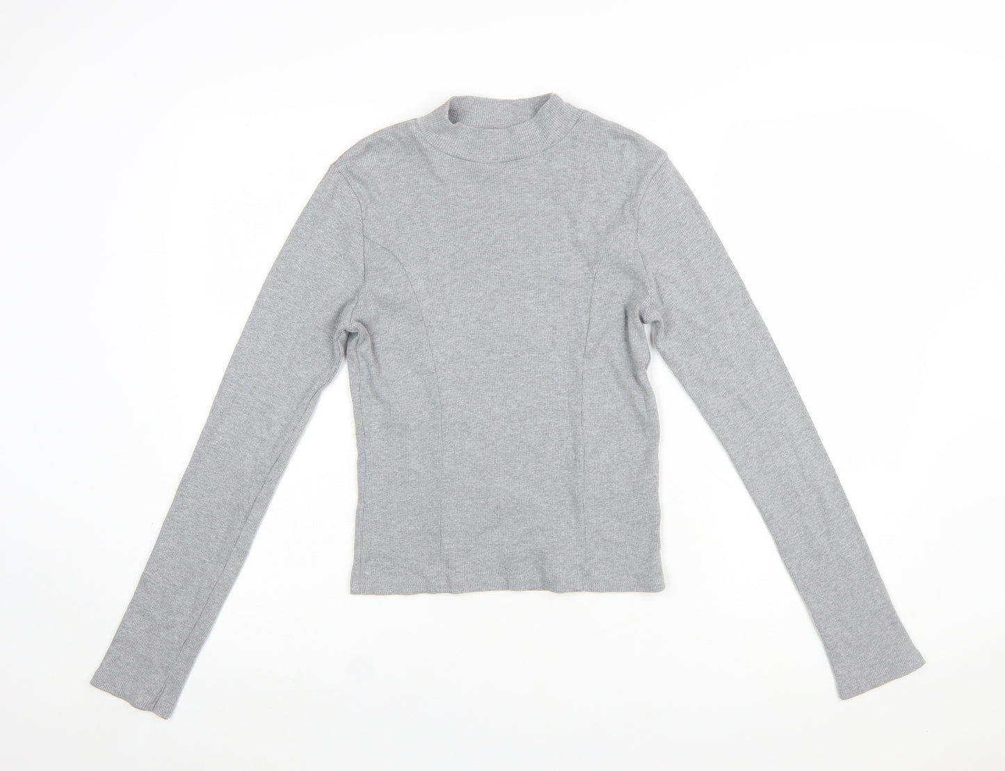 Topshop Women’s Grey Mock Neck Long Sleeve Stretch Cotton Top - Size M