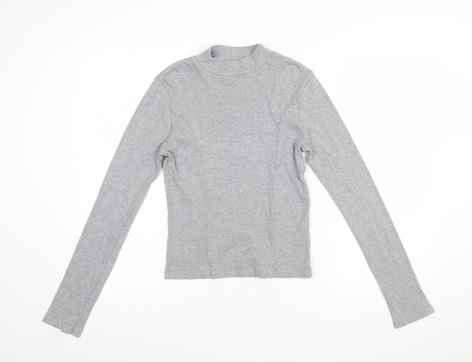 Topshop Women’s Grey Mock Neck Long Sleeve Stretch Cotton Top - Size M