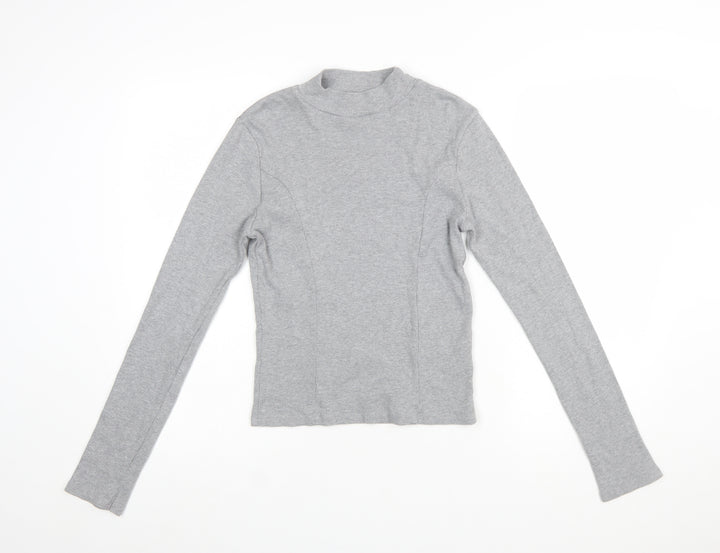 Topshop Women’s Grey Mock Neck Long Sleeve Stretch Cotton Top - Size M