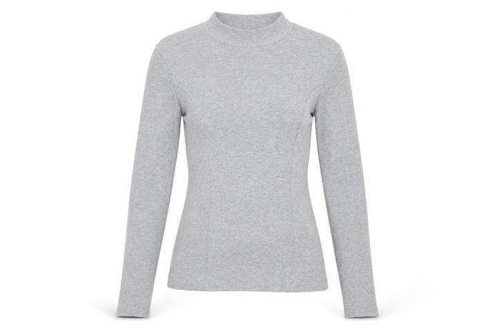 Topshop Women’s Grey Mock Neck Long Sleeve Stretch Cotton Top - Size M