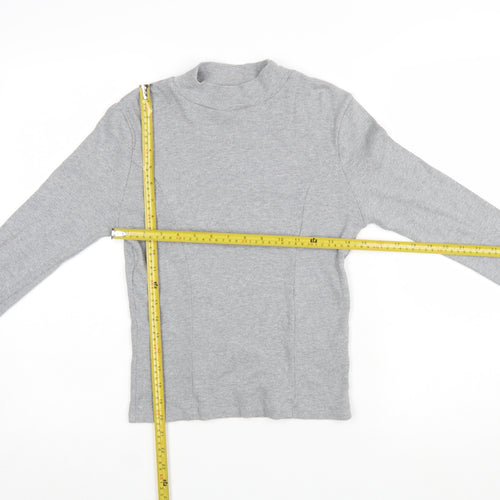 Topshop Women’s Grey Mock Neck Long Sleeve Stretch Cotton Top - Size M