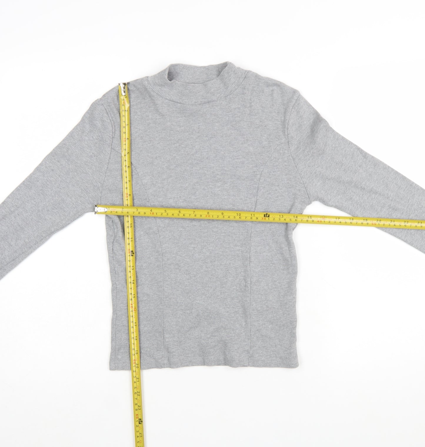 Topshop Women’s Grey Mock Neck Long Sleeve Stretch Cotton Top - Size M
