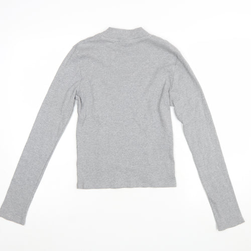 Topshop Women’s Grey Mock Neck Long Sleeve Stretch Cotton Top - Size M