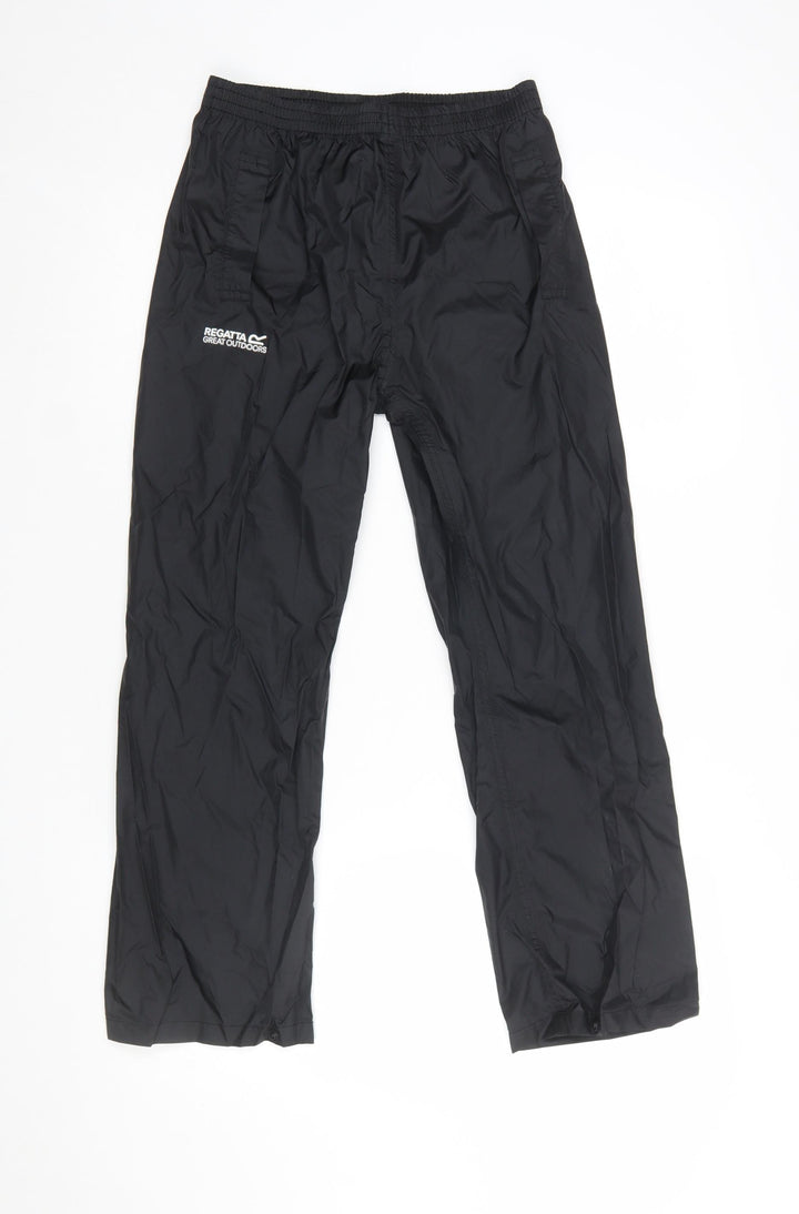 Regatta Boys Black Waterproof Rain Trousers 9-10 Years Polyamide Outdoor Wear
