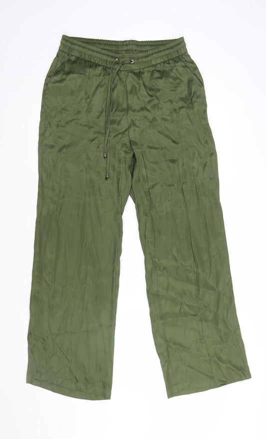 Next Women's Green Wide-Leg Viscose Trousers Size 10R