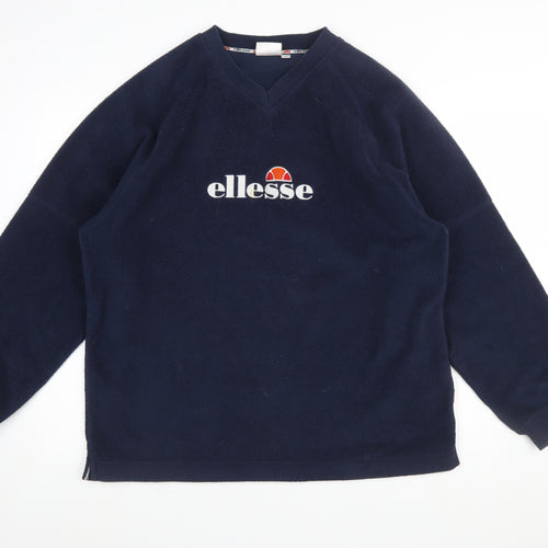 Ellesse Men's Blue Fleece Pullover Sweatshirt L Retro Sportswear