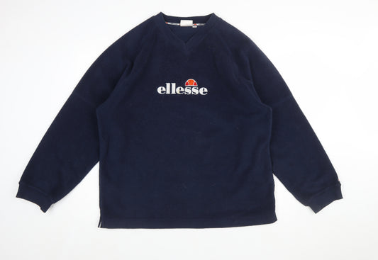 Ellesse Men's Blue Fleece Pullover Sweatshirt L Retro Sportswear