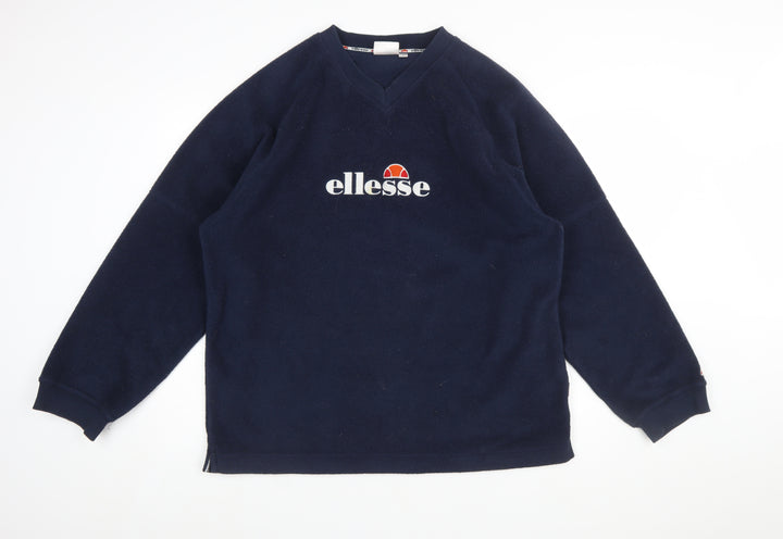 Ellesse Men's Blue Fleece Pullover Sweatshirt L Retro Sportswear