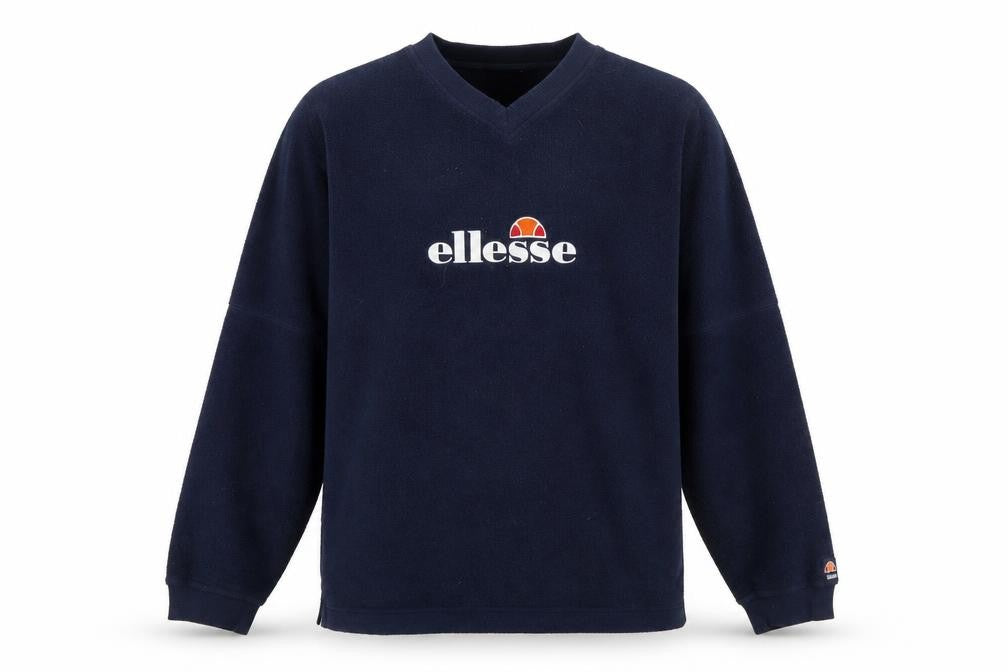 Front view of Ellesse Men's Blue Fleece Pullover Sweatshirt L Retro Sportswear