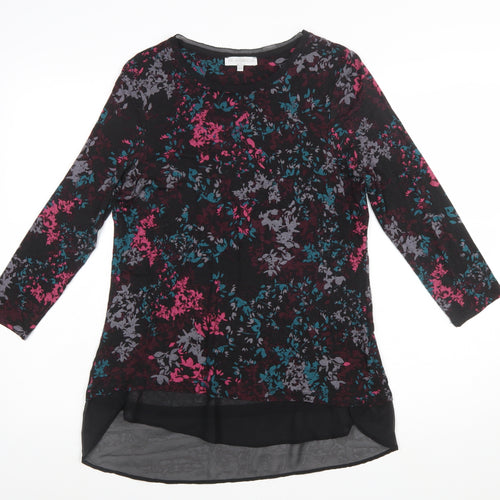 RJR John Rocha Women Black Floral Tunic Top Size 12 Long Sleeve Viscoe Blend