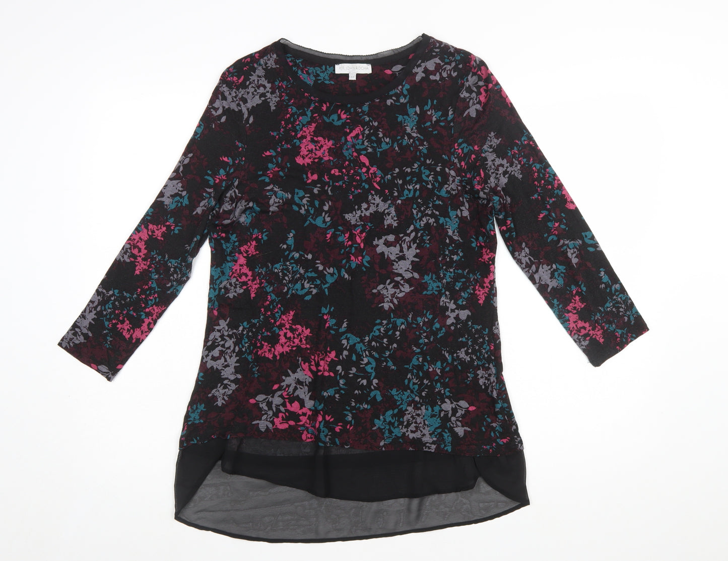 RJR John Rocha Women Black Floral Tunic Top Size 12 Long Sleeve Viscoe Blend