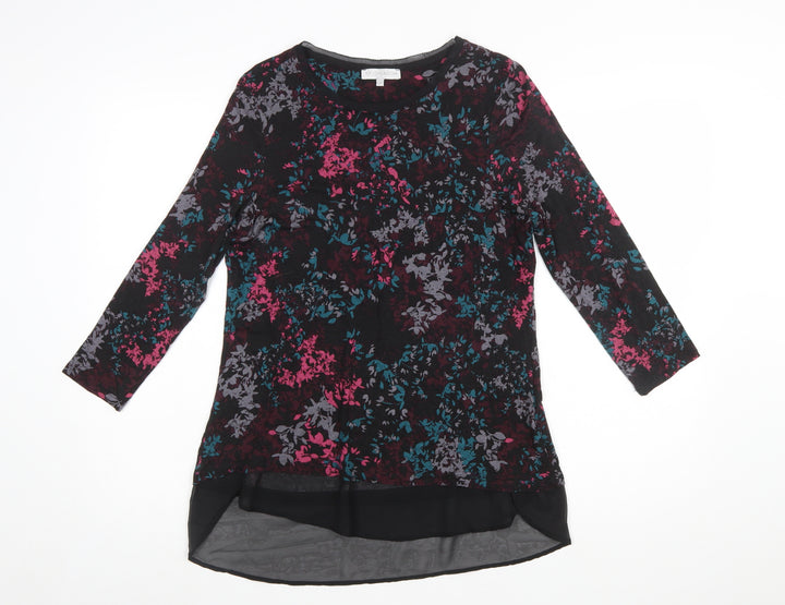 RJR John Rocha Women Black Floral Tunic Top Size 12 Long Sleeve Viscoe Blend