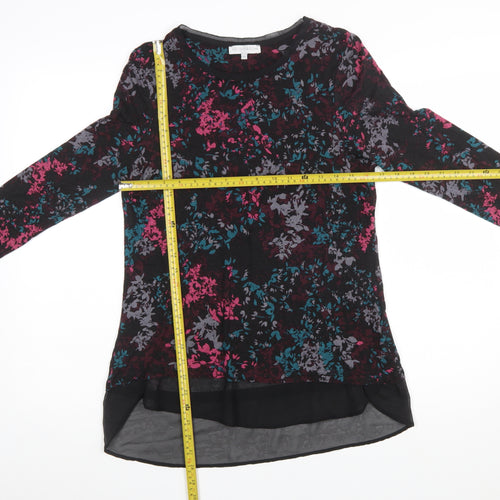 RJR John Rocha Women Black Floral Tunic Top Size 12 Long Sleeve Viscoe Blend