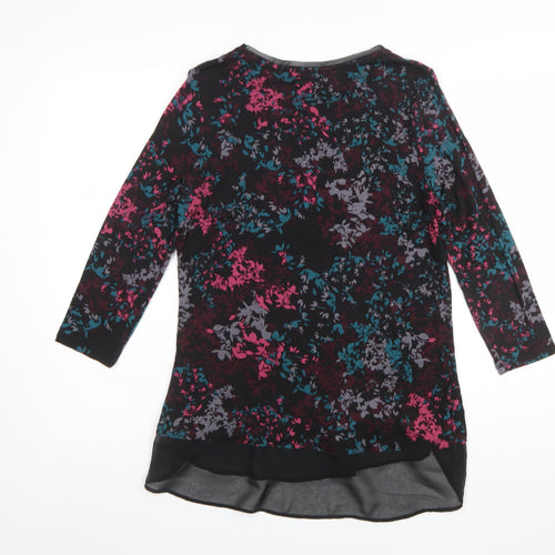 RJR John Rocha Women Black Floral Tunic Top Size 12 Long Sleeve Viscoe Blend