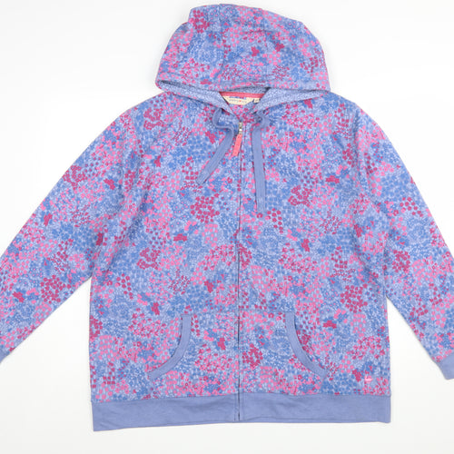 Country Rose Women's Blue Pink Floral Full Zip Hoodie XL