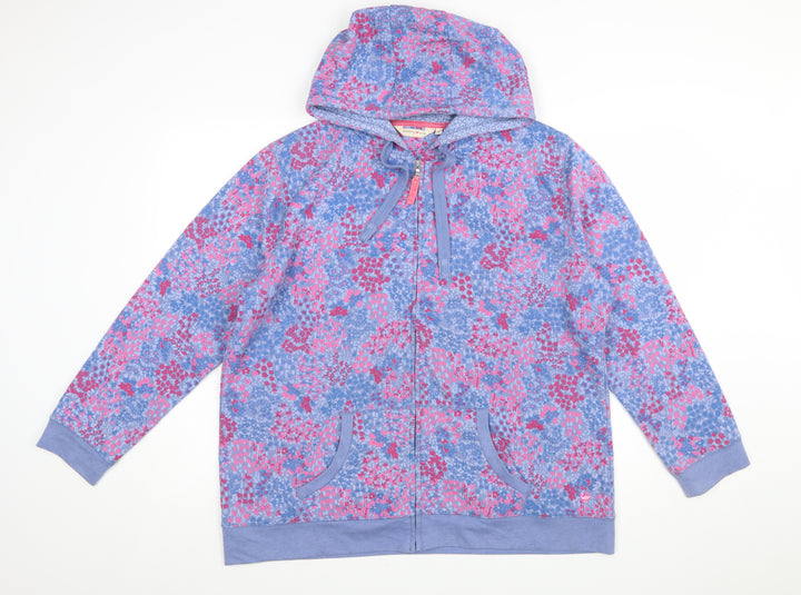 Country Rose Women's Blue Pink Floral Full Zip Hoodie XL