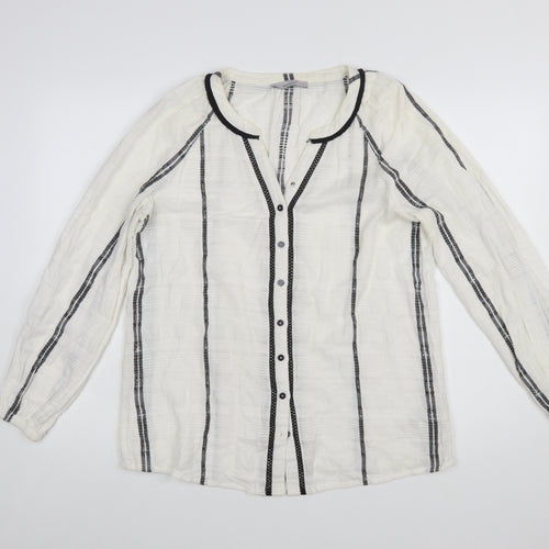 Marks and Spencer Womens White Striped Cotton Long Sleeve Blouse Size 10