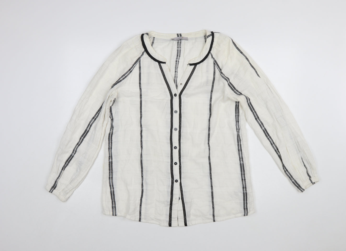 Marks and Spencer Womens White Striped Cotton Long Sleeve Blouse Size 10