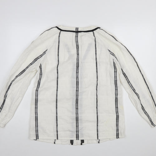Marks and Spencer Womens White Striped Cotton Long Sleeve Blouse Size 10