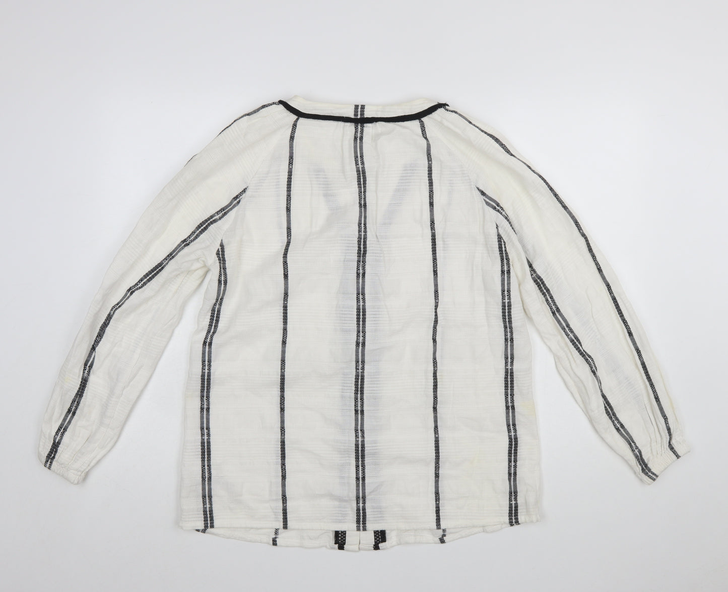 Marks and Spencer Womens White Striped Cotton Long Sleeve Blouse Size 10