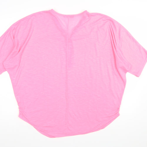 Quiz Womens Pink Rhinestone Zip V-Neck Short Sleeve Relaxed T-Shirt M