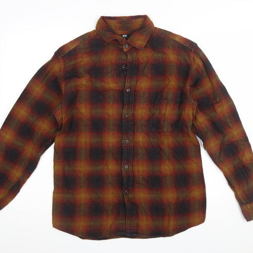 Uniqlo Men's Brown Check Flannel Button-Up Shirt Size S